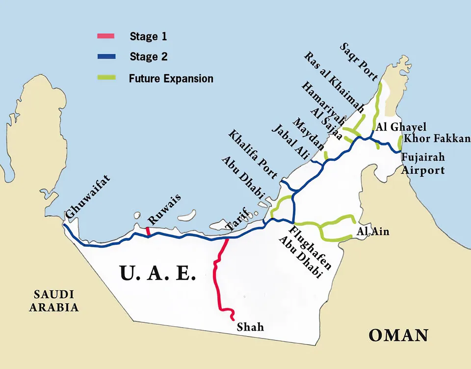 Map of the UAE national rail network