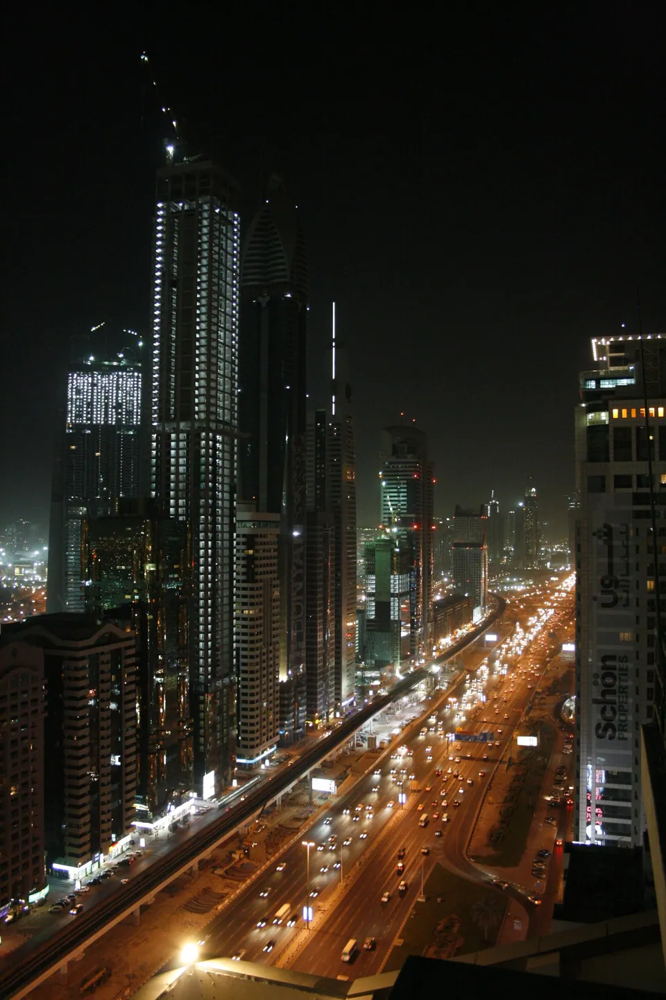 Sheikh Zayed Road towers at night