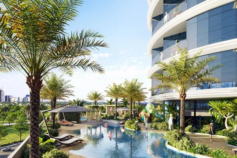 Landscaped pool garden at Electra