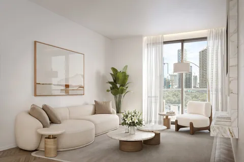 LUME apartment lounge with floor-to-ceiling windows